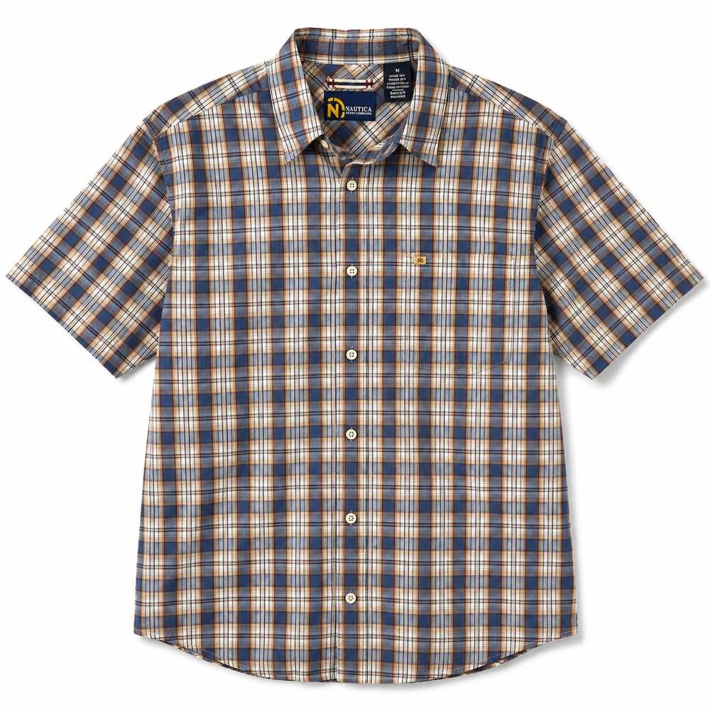 Vintage Y2K Nautica Jeans Company Men's Short Sleeve Plaid Button-Down Shirt